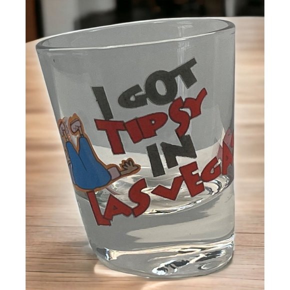 Tilted Shot Glass I Got Tipsy in Las Vegas Slanted Gambling Drunk Passed Out - Picture 1 of 7